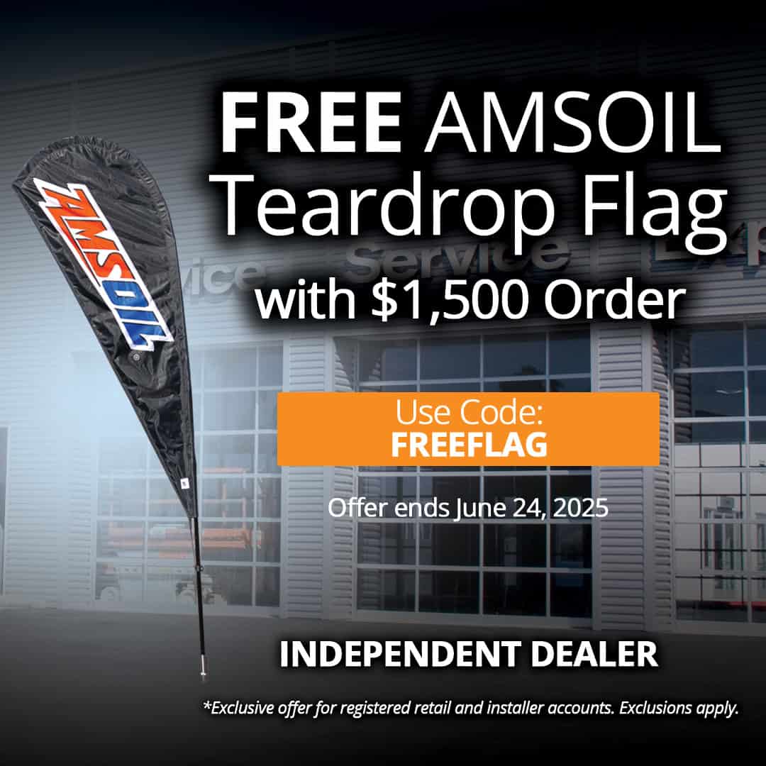 image banner of amsoil offer 'Free Teardrop Flag with $1500 Order'